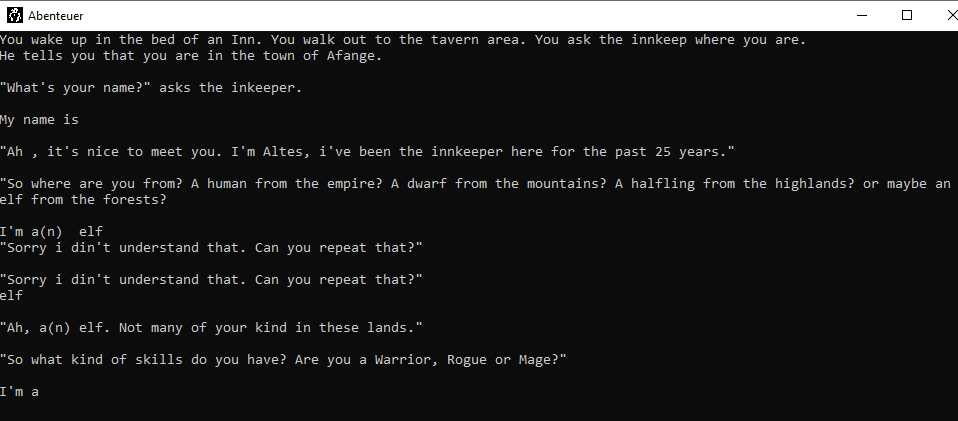 A text based fantasy adventure!